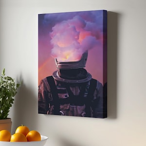 Astronaut With A Burnt Brain Canvas Painting, Surreal Pop Art Canvas Painting, Large Wall Art, Surreal Canvas Wall Art, Housewarming Gift