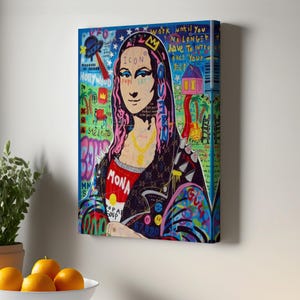 Banksy Colorful Mona Lisa Canvas Print, Pop Art, Street Art, Framed Canvas Wall Art, Street Modern Wall Decor, Large Wall Art