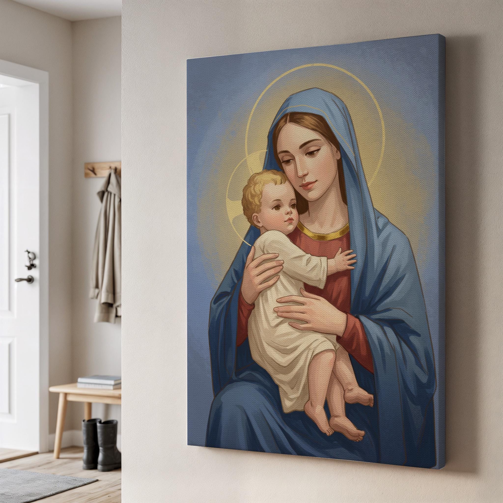聖母マリアと幼子イエスのキャンバスアート、聖なる母性の絵画
