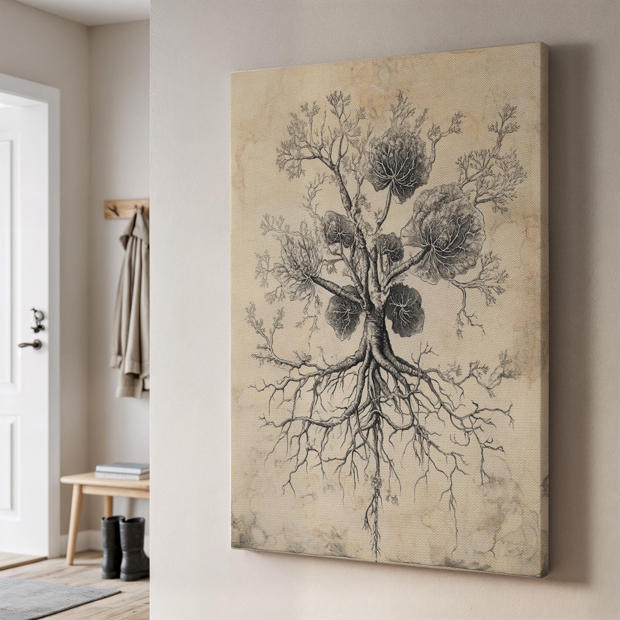 Botanical Roots Canvas Print, Vintage Scientific Illustration