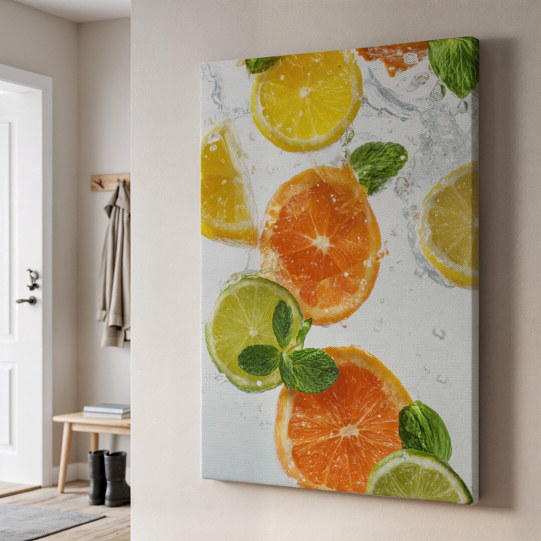 Citrus Splash Canvas Art, Orange, Lemon, Mint Kitchen Decor - Etsy