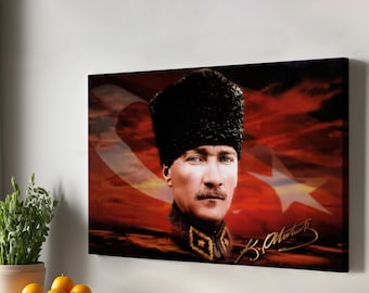 Atatürk Canvas Painting, Portrait Canvas Wall Decor, Framed Portrait Canvas Wall Decor, Housewarming Gift, Portrait Canvas Decor