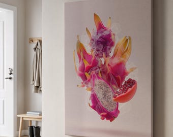 Dragon Fruit Canvas Wall Art, Exotic Tropical Fruit Print, Modern Minimalist Kitchen Decor, Pink Botanical Poster, Gift for Food Lovers