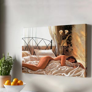 Beautiful Woman İn Bed Decorative Wall Art, Nü Modern Wall Decor, Housewarming Gifts, Framed Canvas Wall Art, Nü Canvas Print