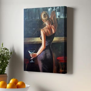 Drinking Yellow-Haired Sexy Woman İn A Bar Canvas Painting, Nü Modern Wall Decor, Nü Canvas Wall Art, Nü Canvas Print, Housewarming Gifts