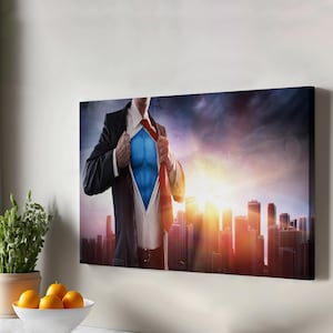 Businessman Superhero Decorative Canvas Wall Art, Large Wall Art, Framed Canvas Wall Art, Surreal Canvas Wall Art, Surreal Canvas Print