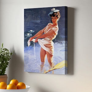 Wet Sexy Woman Wall Art By The Lake, Nü Canvas Print, Large Wall Art, Housewarming Gifts, Nü Modern Wall Decor, Framed Canvas Wall Art