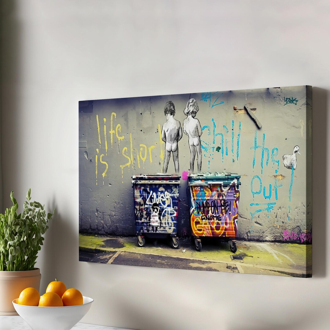 Banksy 'Peeing Boys Life Is Short' Tempered Glass Wall Art – Large Modern Print For Living Room, Bedroom, Office Decor - View #7