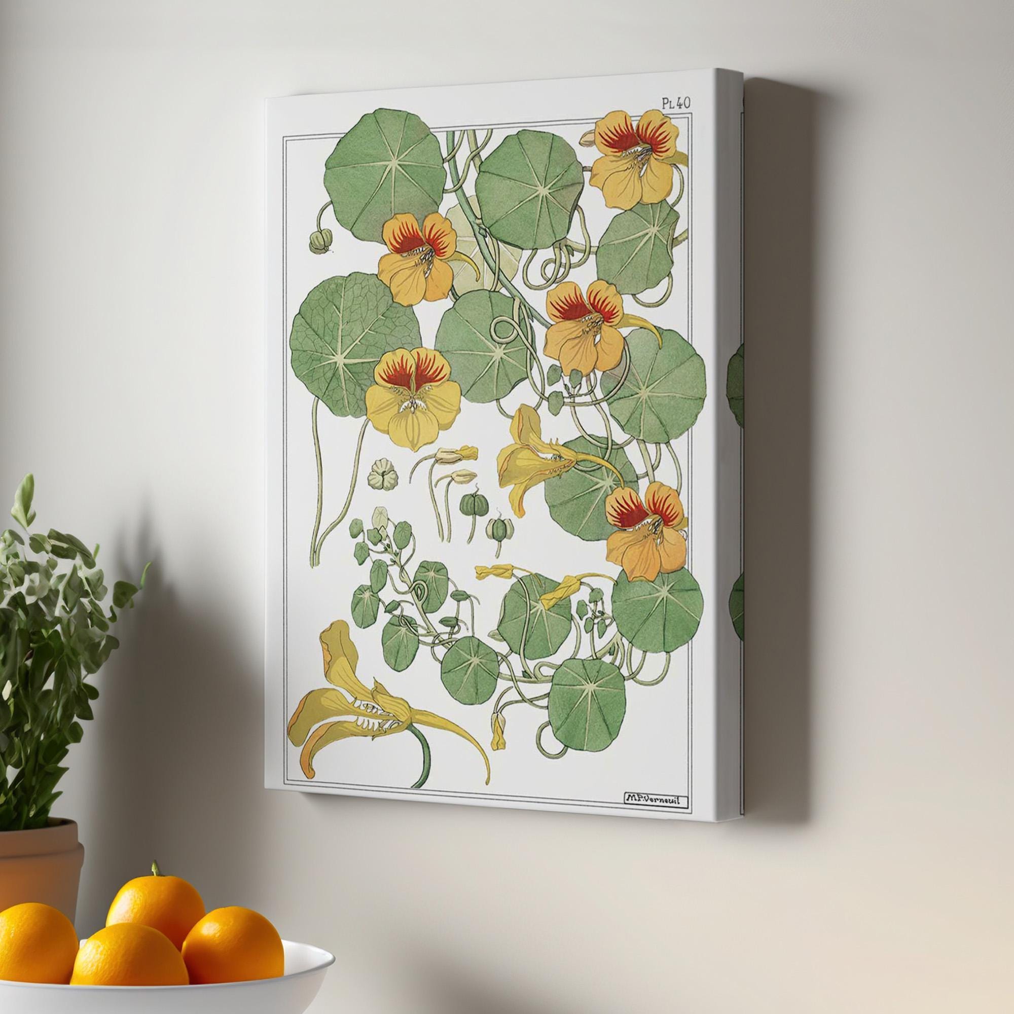 ナスタチウムの花のキャンバス絵画、植物画の壁掛けアート - Etsy 日本