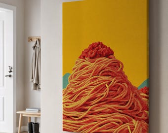 Spaghetti pasta canvas muurkunst, gewaagde popart Italiaans eten print, retro keuken decor poster, ingelijst cadeau voor fijnproevers en culinaire liefhebbers