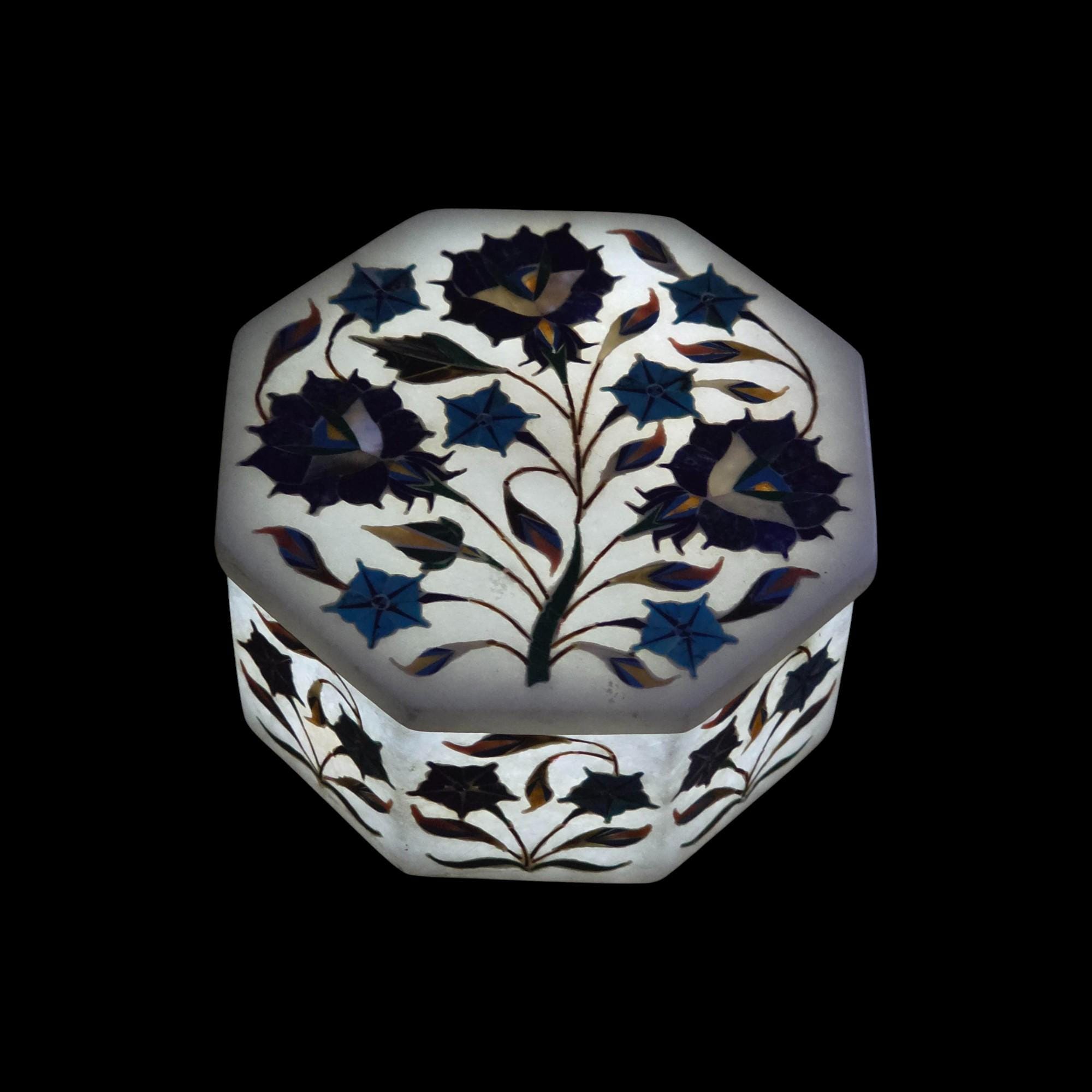 大理石の宝石箱　宝箱　インド　細工　花模様 花模様の石象嵌大理石ジュエリーボックス - 手作りの記念品収納 - Etsy