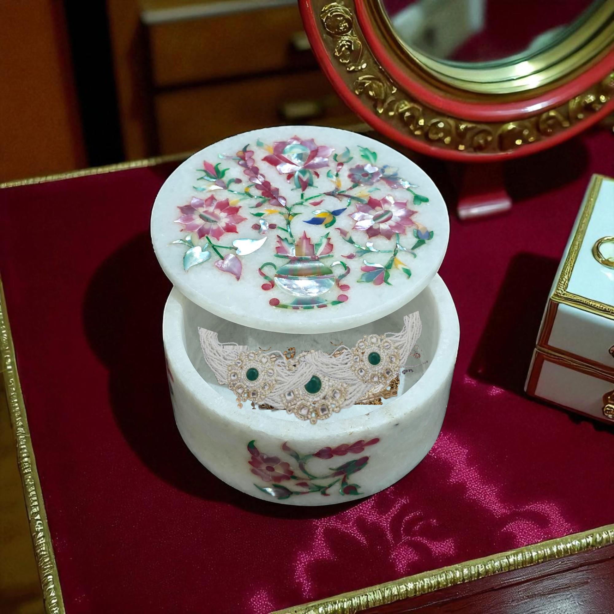 インド産大理石象嵌ジュエリーボックス - 手作りの記念品収納 - Etsy 日本