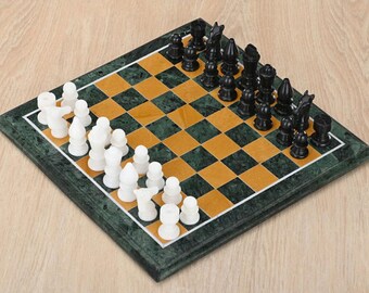 Marble Inlay Chess Table Top with Chess Figure, for Play room