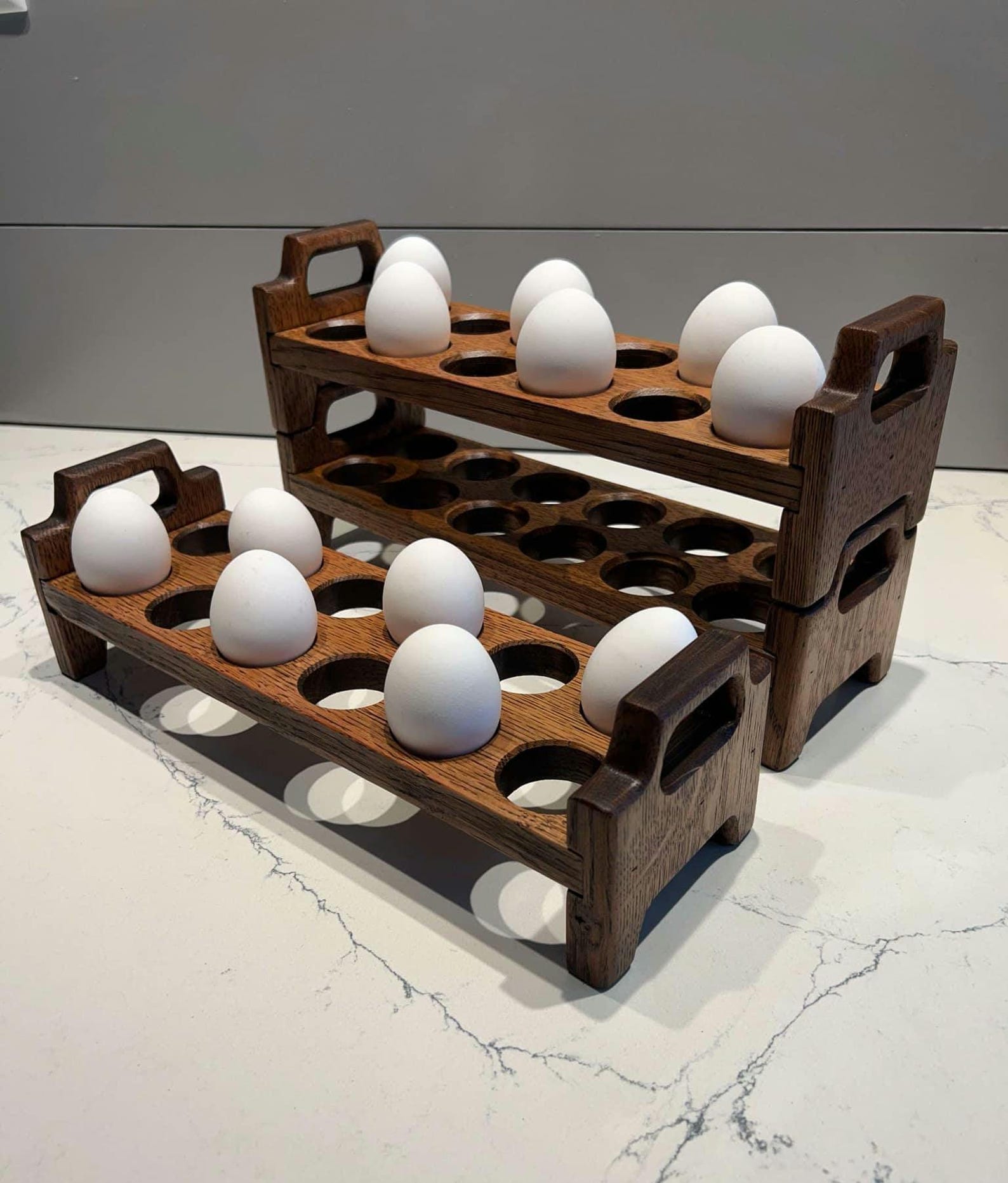 Modern White Oak Fresh Egg Holder - Walnut Finish - One