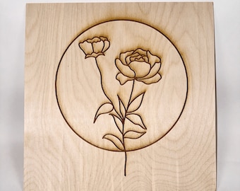 Minimalist Flower Wood Engraving