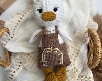 Organic crochet mallard duck, cute amigurumi goose, handmade soft stuffed animals, custom toddler toy, boho nursery decor, baby shower gift