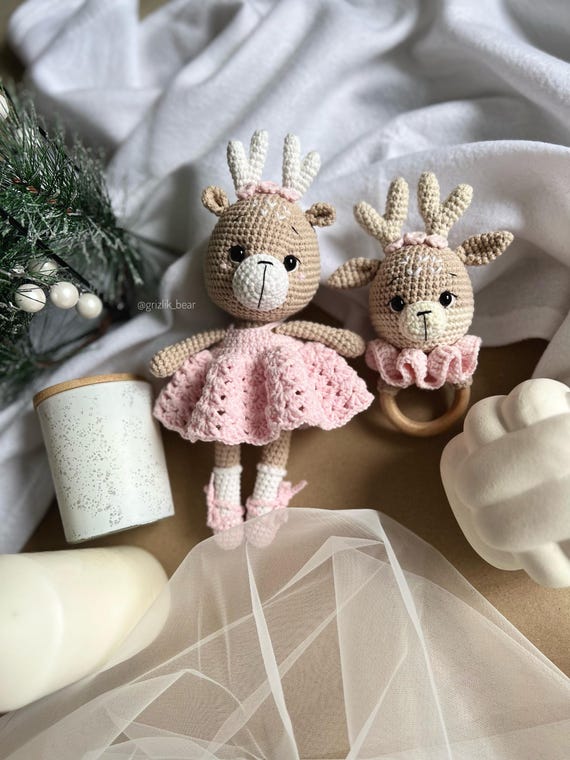 Cute Crochet Christmas Reindeer, Girl Nursery Decor, Deer