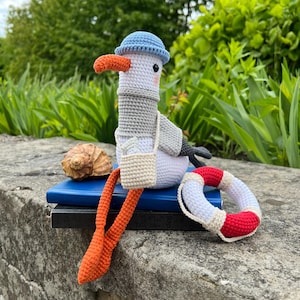 Nautical nursery seagull toy, crochet plush seagull, custom amigurumi bird, handmade organic baby toy, soft stuffed bird, seagull gift
