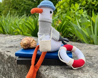 Nautical nursery seagull toy, crochet plush seagull, custom amigurumi bird, handmade organic baby toy, soft stuffed bird, seagull gift