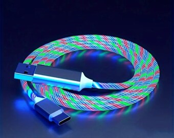 USB to type C led rainbow charger lead