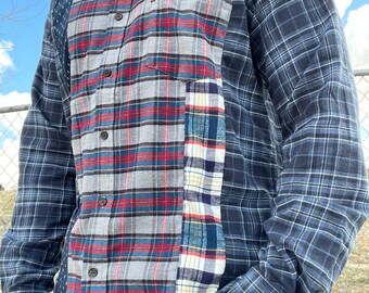 Upcycled Flannel Color Block Shirt, handmade clothing reworked upcycling clothes cute gift for him her Unisex shirt Indie boho preppy