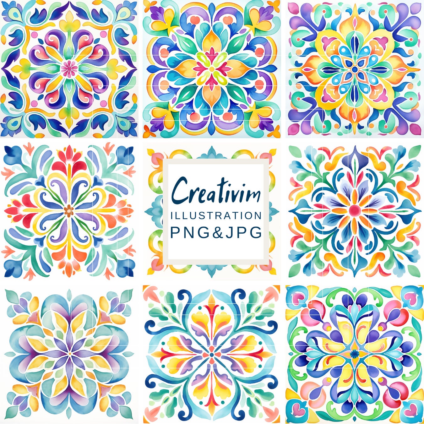 9 Portuguese Tile, 12x12" 300 dpi, Printable, High Quality, Ceramic Tile, Portuguese Tile Clipart, commercial use