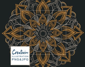 Glitter Mandala Clipart Gold & Silver | Sparkling Mandala PNG | Luxury Boho Mandala for Sublimation, Digital Download