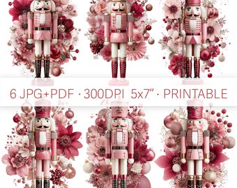 Pink Nutcracker Christmas Cards | Floral Holiday Designs (PDF + JPG)