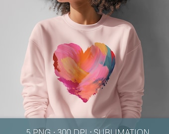 5 Abstract Heart Sublimation PNG, Colorful Heart Design, Love Sublimation File, Valentine Shirt Design, Sublimation PNG 300 DPI