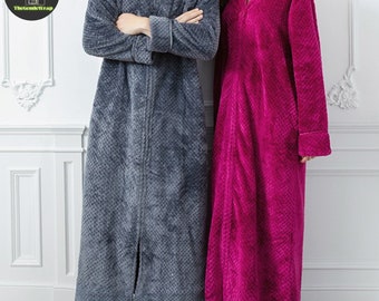 Fluffy Zip-Up Fleece Robe | Unisex Bathrobe | Comfortable Dressing Gown