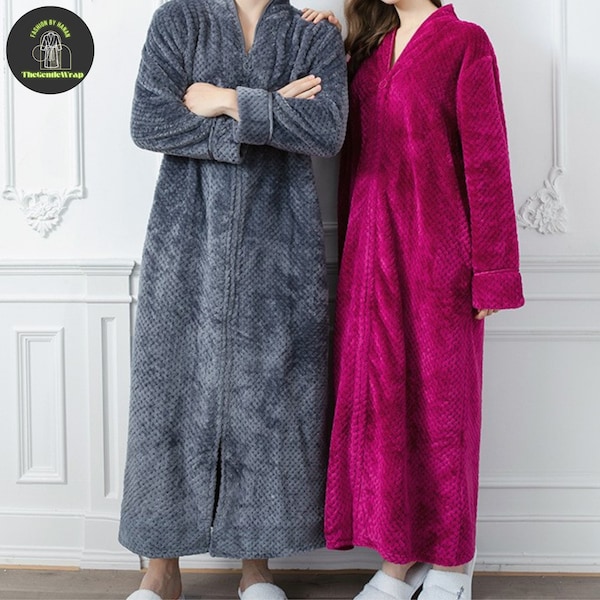 Fluffy Zip-Up Fleece Robe | Unisex Bathrobe | Comfortable Dressing Gown