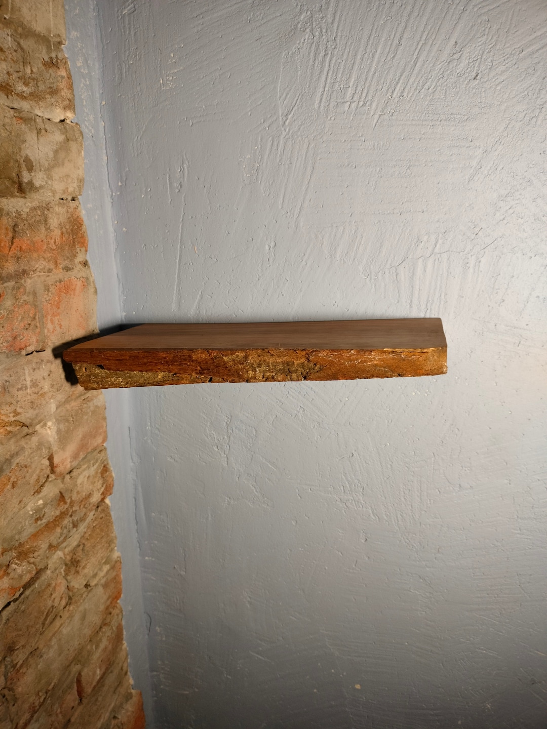 Rustic Live Edge Floating Shelf, Natural Wood Wall Mount, Spacesaving