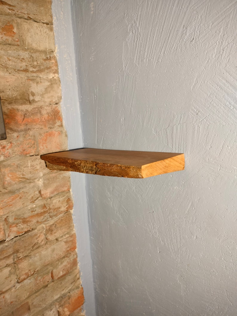 Live Edge Rustic Floating Shelf Made From Solid Oak Wood Etsy