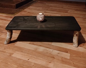 Table basse rustique en pin et bouleau, pièce maîtresse en bois naturel fabriquée à la main, parfaite pour un salon confortable, cadeau de pendaison de crémaillère unique