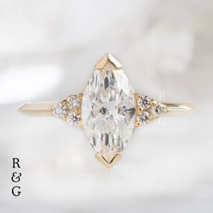 1 Carat Marquise Lab Grown Diamond Ring: 14k Yellow Gold Engagement Ring, IGI Certified