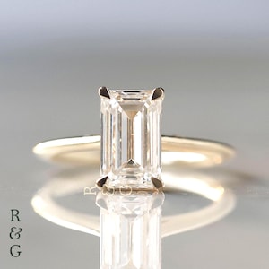 3 Carat Emerald Cut Lab Grown Diamond Hidden Halo Engagement Ring, 14 K Yellow Gold Solitaire Diamond Ring, IGI Certified Diamond Ring
