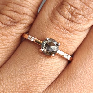 Salt & Pepper Diamond Ring: 14K Rose Gold Minimalist Promise Ring