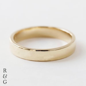 4 mm Plain Gold Flat Wedding Band, 14K Solid Gold Band, Modern Gold Wedding Ring, Unisex Wedding Band, Anniversary Gift