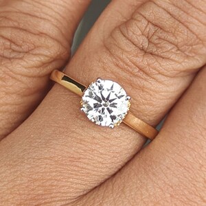 1 Carat Round Lab Diamond Ring, Solitaire Diamond Ring, 14K Yellow Gold Lab Grown Diamond Engagement Ring, Birthday Gift For Her