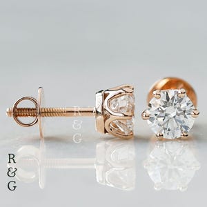 2 CT Lab Grown Diamond Stud Earrings, Round Solitaire Diamond Stud, 14K Gold Daily Wear Earrings, Birthday Gift For Her