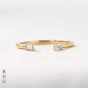 Open Baguette Diamond Ring, 14K Gold Minimalist Ring, Dainty Stacking Ring, Adjustable Gold Wedding Ring, Modern Bridal Jewelry