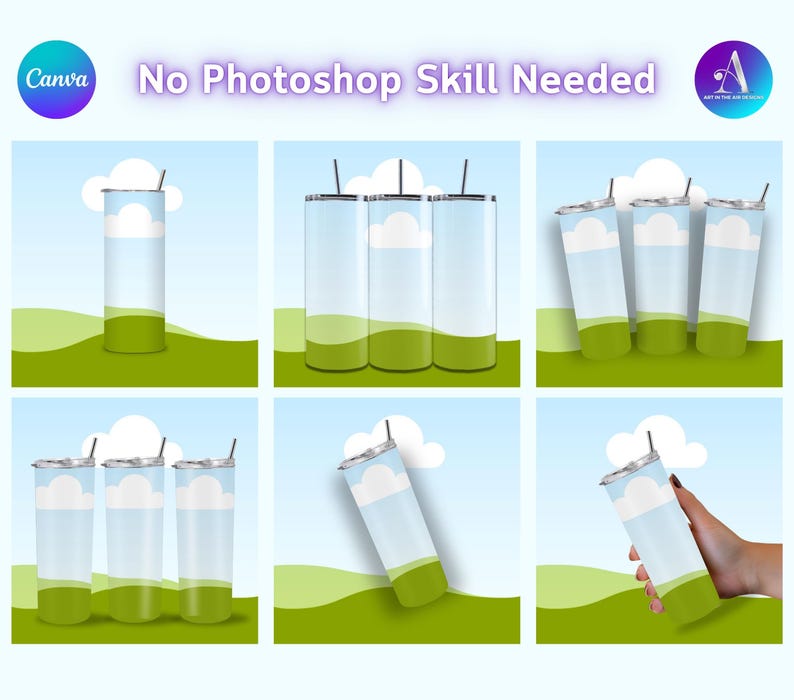 12x Canva Tumbler Mockup Bundle | Drag and Drop Canva Tumbler Template | Add Your Own Background | 20oz Mockup | 4 Backgrounds Included