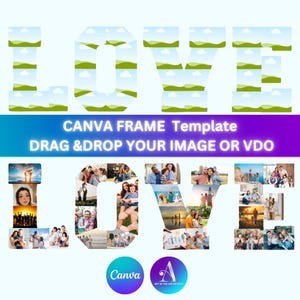 Modelo de colagem de fotos Canva com letras e números, pacote de molduras Canva, aniversário de A a Z, storyboard do alfabeto