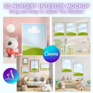36X Kinderzimmer Interior Mockup Canva Rahmen Vorlage, Kinderzimmer Mockup Rahmen Vorlage, Wandkunst Mockups, Kinderzimmer Mockup