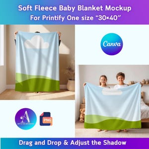 Fleece Baby Blanket Mockup | Velveteen Plush Blanket | Soft Fleece Baby Blanket | Blank Printify Mockup | Canva Drag and Drop PNG Overlay