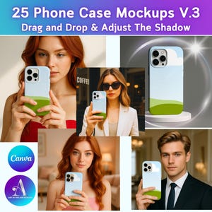 iPhone 16 Phone Case Mockup Templates for Canva: Customizable Cover Designs (Digital Download