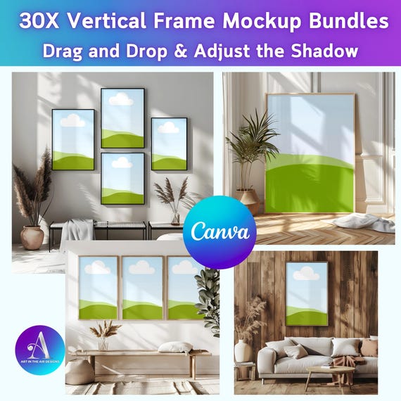 30 Vertical Frame Mockup Bundle: Canva Template (Digital Download)