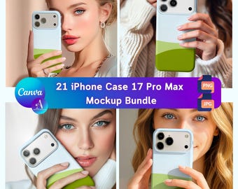 21 maquetas de fundas para iPhone 17 Pro Max en Canva: diseños con función de arrastrar y soltar (descarga digital)