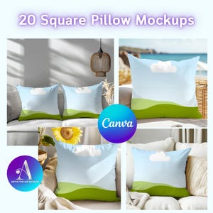 20 Pillow Mockup: Square Pillow Canva Template (Digital Download)