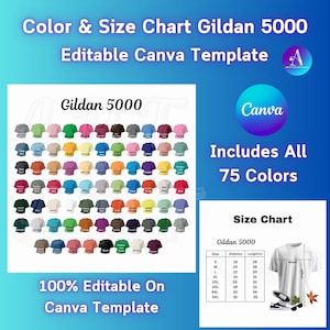 Gildan 5000 Color & Size Chart: Editable Canva Template